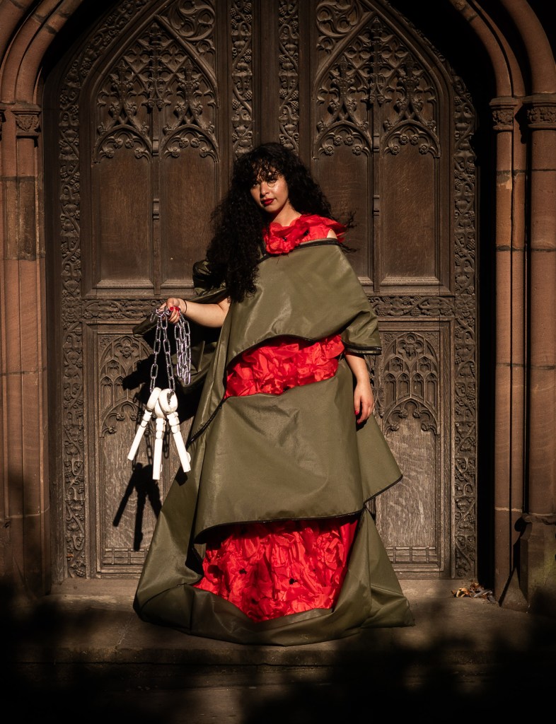 From the series, Draped in Resistance, a collective created in collaboration with Tala Lulu, an emerging recent graduate fashion designer. Image Credit: Safa B. Malik