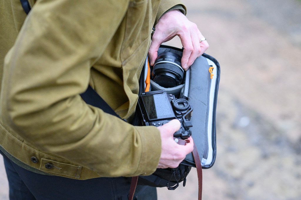 Shoulder bag open for quick access