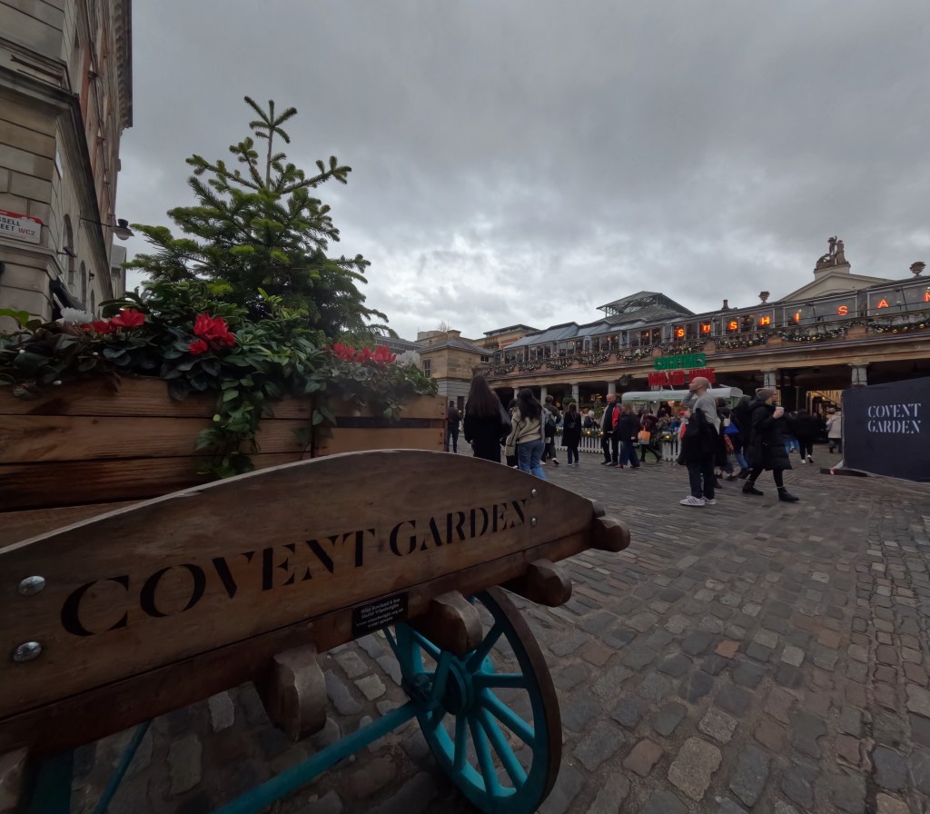 Photograph of London's Covent Garden taken on a GoPro Hero 13 Black. The conditions are very dim and depressing