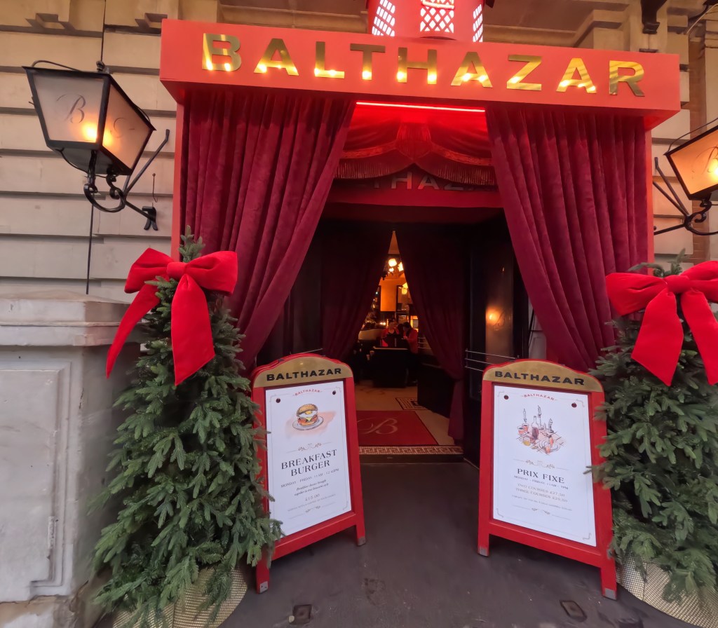 Photograph of the entrance to London's Balthazar restaurant, taken on the GoPro Hero 13 Black