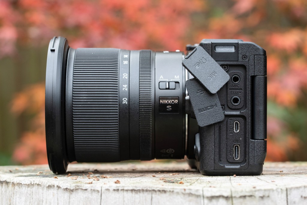 Nikon ZR, side with connection ports