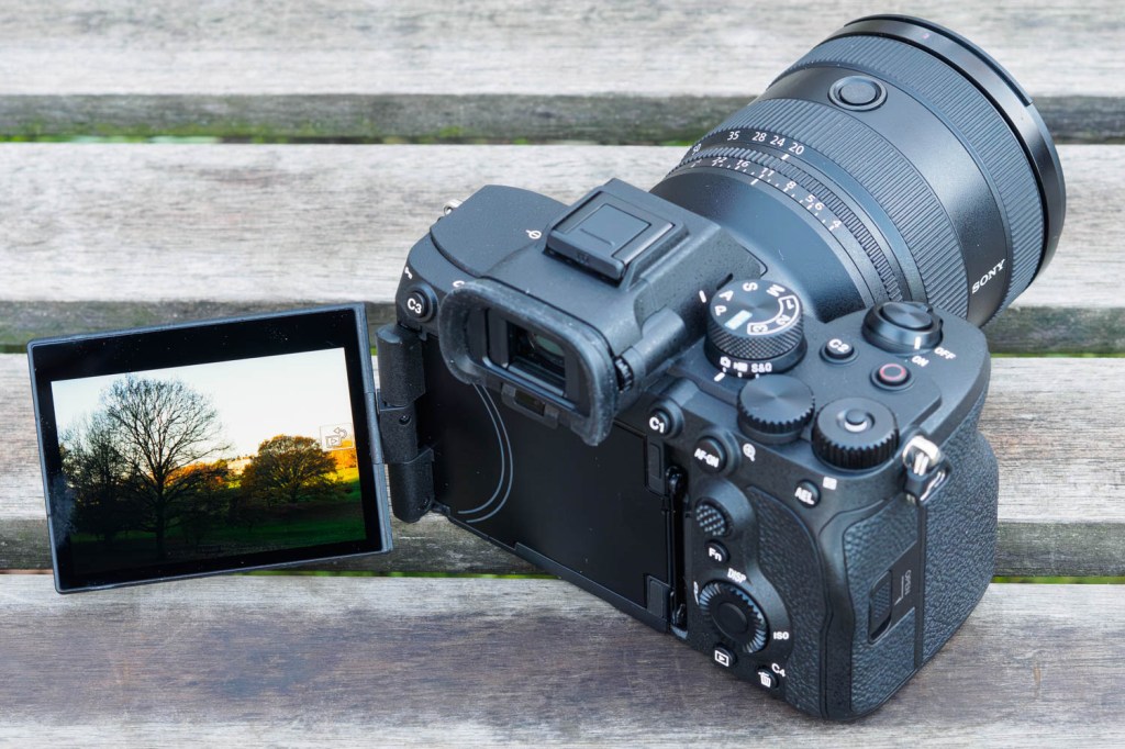 Sony Alpha A7 V with screen articulation.