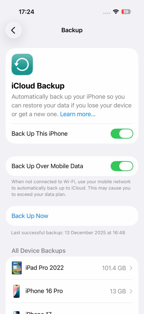 iCloud backup options