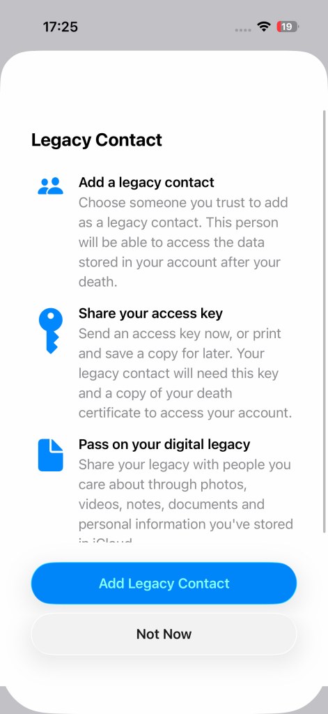 Legacy contact options.