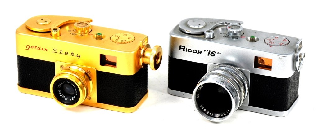 What followed: the Golden Stecky (left) and chrome version of the Ricoh 16