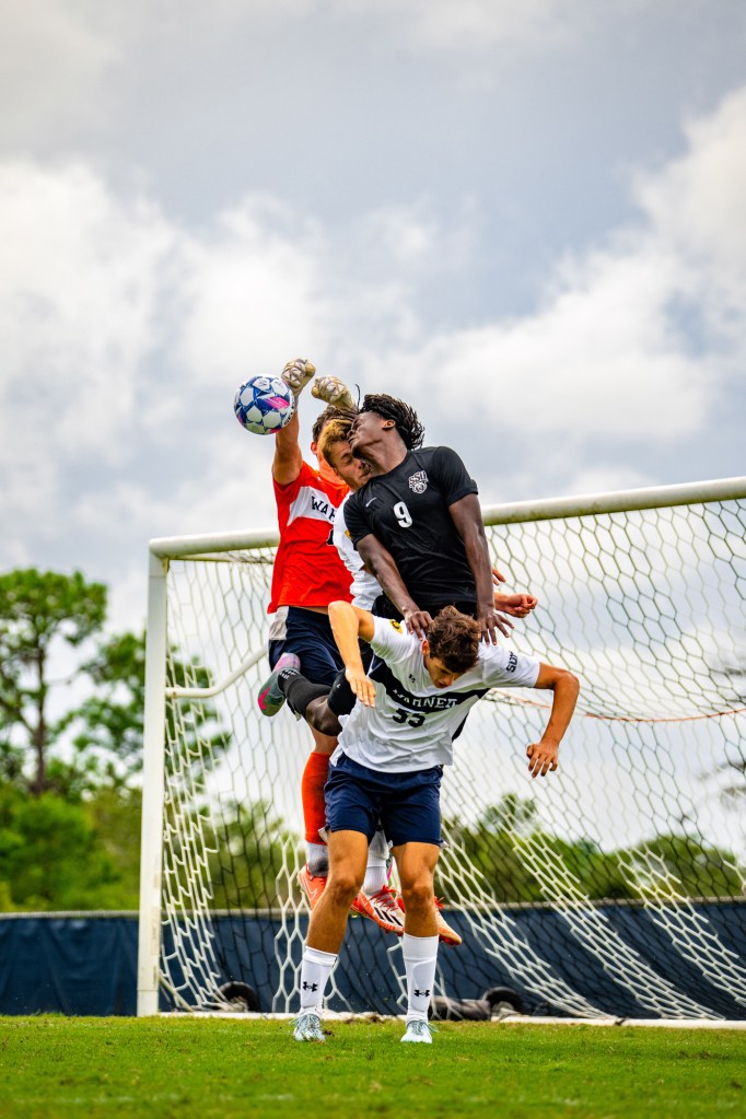  Taken during the Warner University Men’s Soccer match in Lake Wales, Florida, United States, the photographer describes the shot as ‘a perfect visual description of teamwork’.
