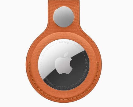 An Apple AirTag on a keyring