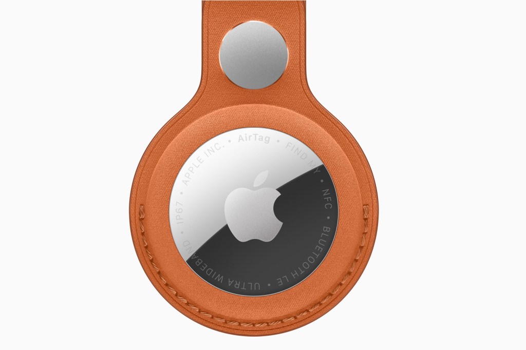 An Apple AirTag on a keyring