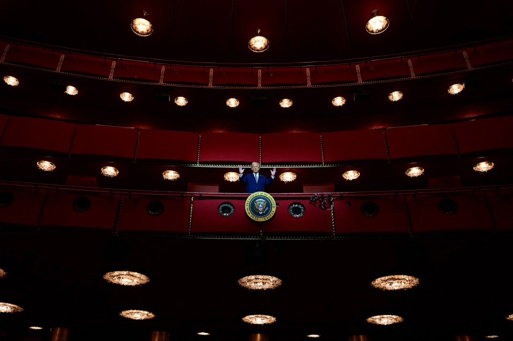 WASHINGTON, DC - MARCH 17: US President Donald Trump stands in the presidential box as he visits the John F. Kennedy Center for the Performing Arts in Washington, DC, on March 17, 2025. US President Donald Trump is visiting the Kennedy Center in Washington for the first time since his stunning takeover of the top arts venue that he branded too "woke." Trump will lead a board meeting at the venue, where he installed himself as chairman and ousted the leadership a month ago as part of his broader blitz on almost every aspect of American life. (Photo by Jim WATSON / AFP) (Photo by JIM WATSON/AFP via Getty Images)     