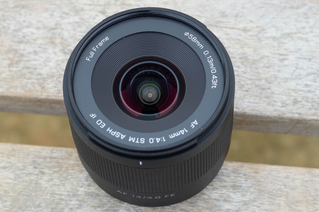 Viltrox AF 14mm f/4 Air front element. 