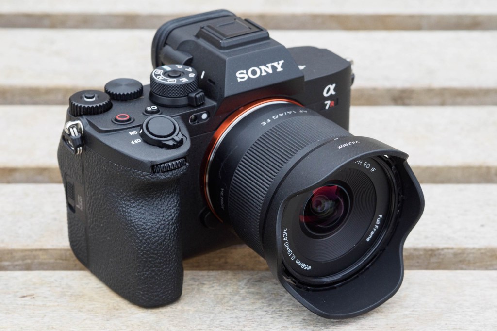 Viltrox AF 14mm f/4 Air with hood on Sony A7R V