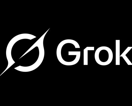 Grok AI logo, white text on black