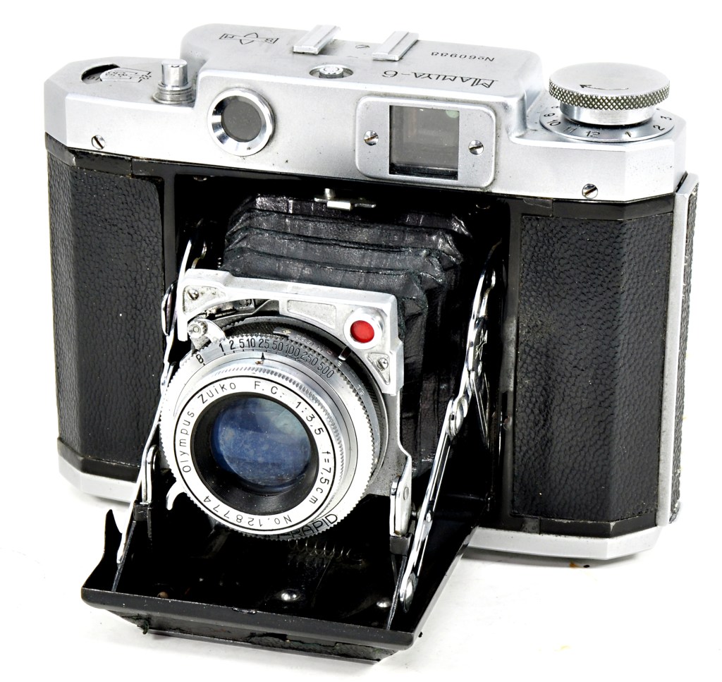 Mamiya Six, the company’s first camera, unfolded and ready to shoot