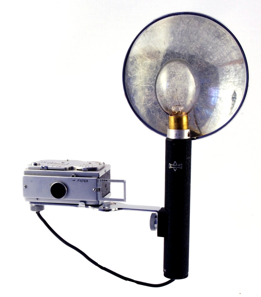 Mamiya-16 subminiature camera with its larger-than-life flashgun
