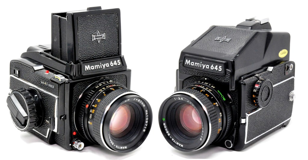 Two ways to use the M645: with waist-level viewfinder (left) and eye-level AE prism viewfinder