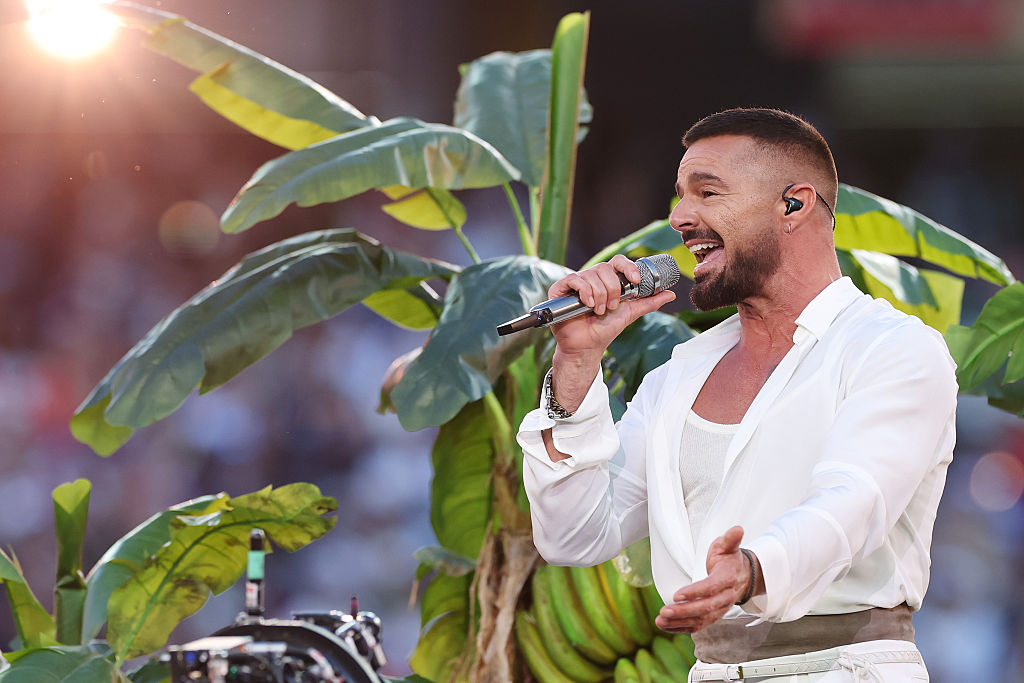 SANTA CLARA, CALIFORNIA - FEBRUARY 08: Ricky Martin performs onstage during the Apple Music Super Bowl LX Halftime Show at Levi's Stadium on February 08, 2026 in Santa Clara, California. (Photo by Kevin C. Cox/Getty Images)