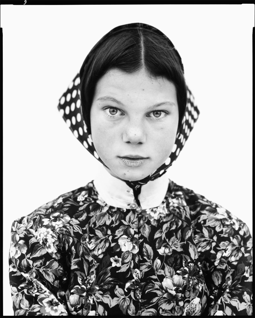 Freida Kleinsasser, thirteen year old, Hutterite colony, Harlowton, Montana, June 23, 1983 by Richard Avedon