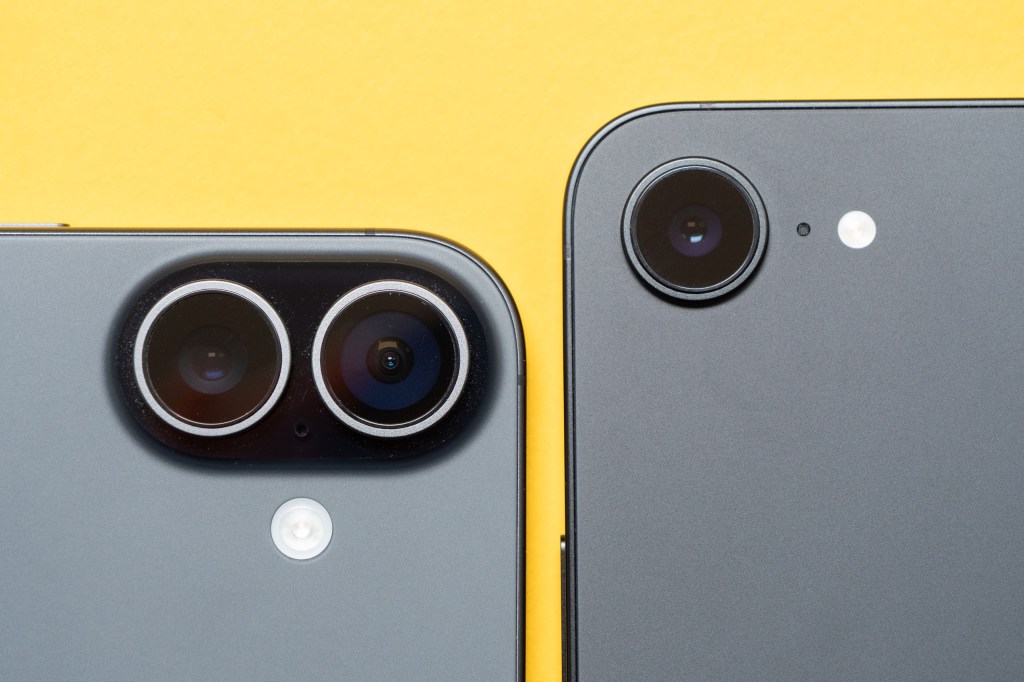 a close-up of the iPhone 17e camera next to the iPhone 16e