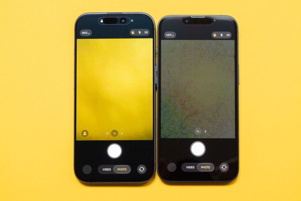 The iPhone 17 and the iPhone 16e next to each other, displaying the native camera app