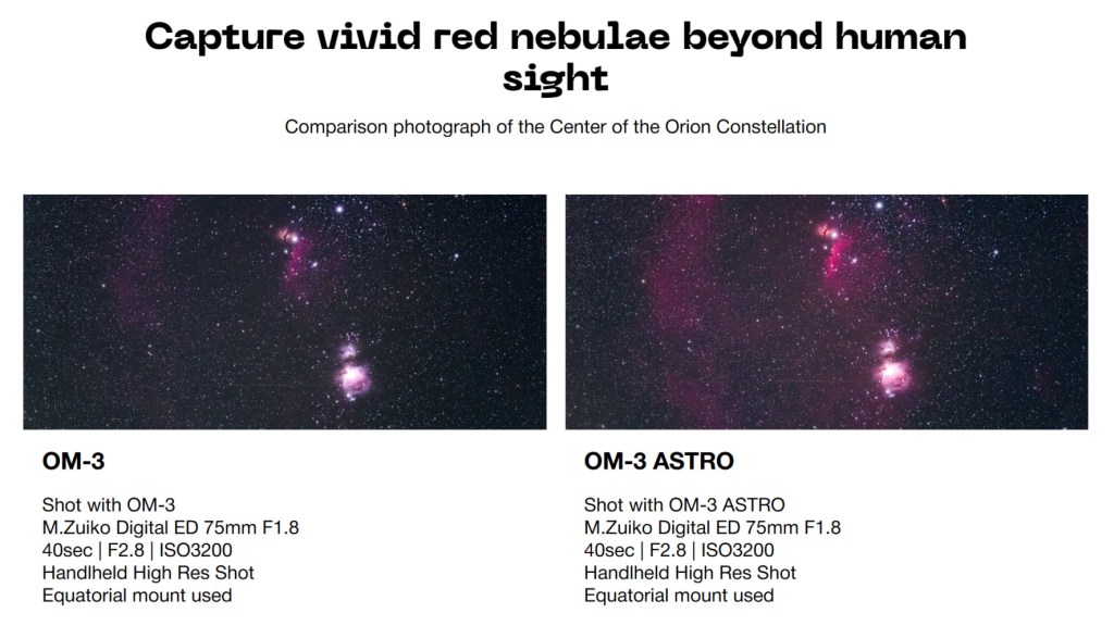 OM-3 vs OM-3 ASTRO for astro photography comparison. Image: OM-System