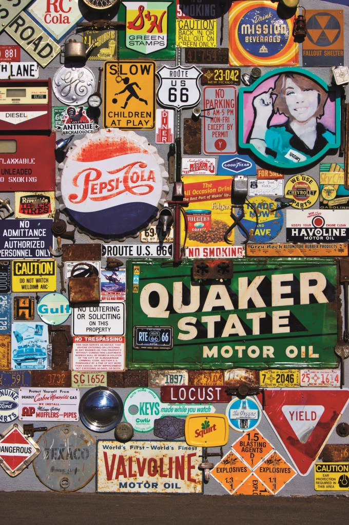 A display of historic signage outside the 66 Diner in Albuquerque NM