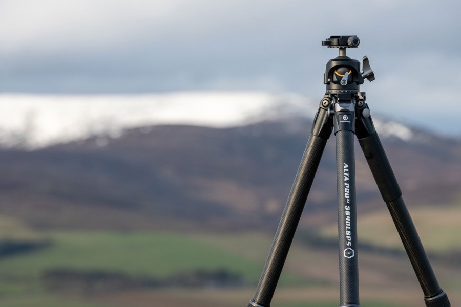 Vanguard Alta Pro 3X tripod with mountains in the background.