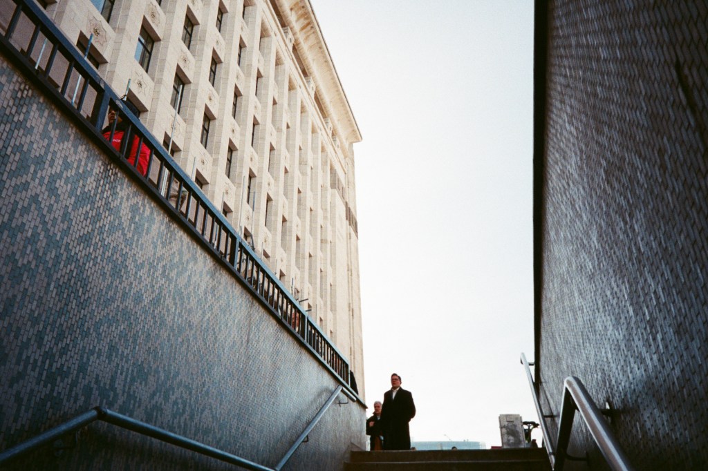 Sample photograph taken with Kodak Snapic A1 showing view up from London Bridge underpass staircase