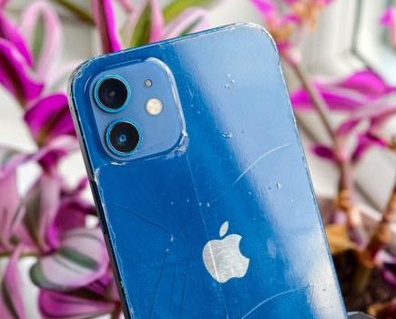 An old iPhone 12 in blue. Photo Joshua Waller / AP