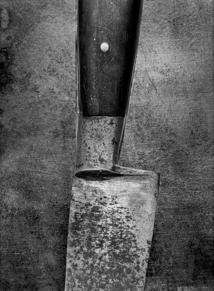 black and white photo of a knife