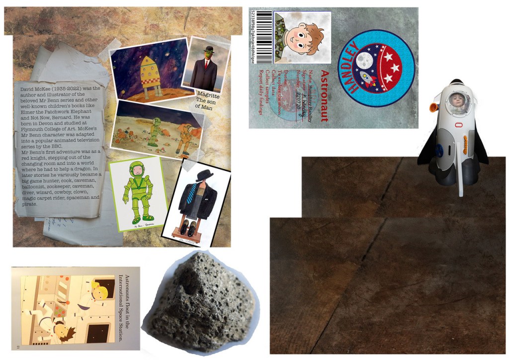 photos and pieces of writing used to create a composite image