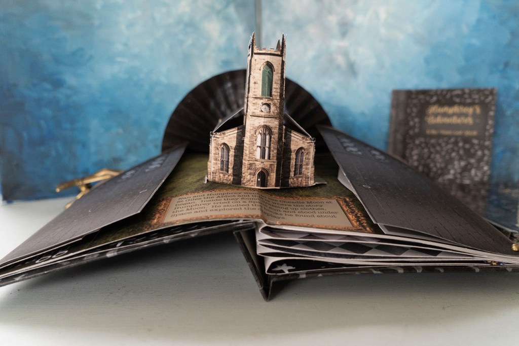 A church building in a popup book