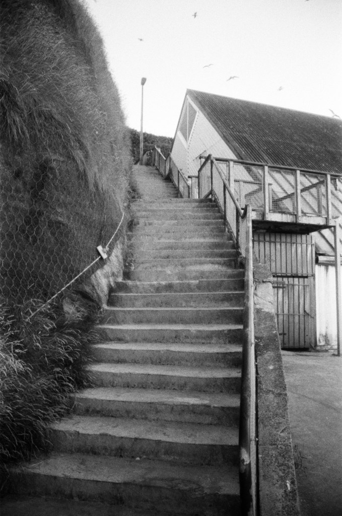 Ilford HP5 Plus 400 sample showing steps leading up cliffside