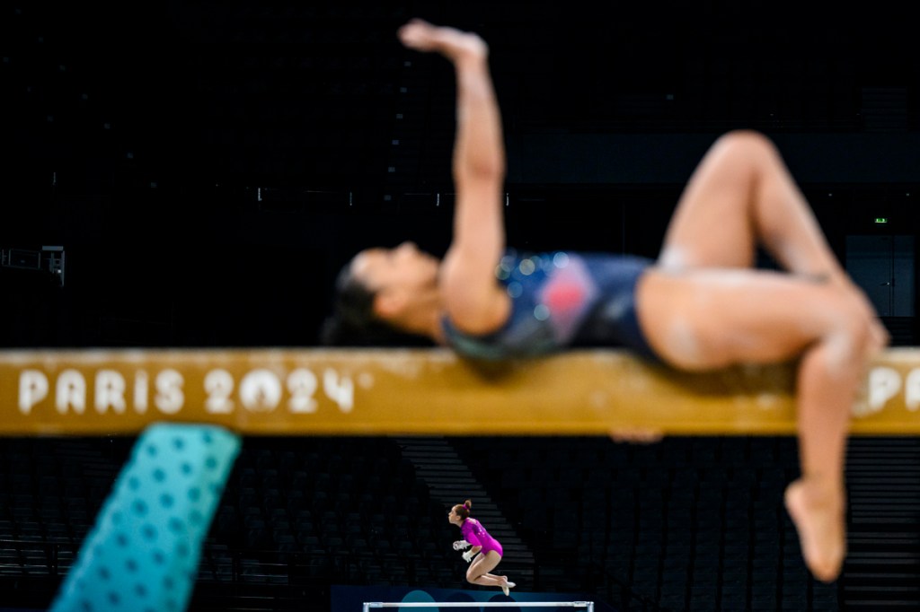 paris 2024 olympics gymnastics closeup of womens beam in gymnastics with bars in the background