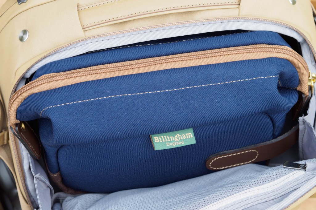 Billingham Capsule 1 inside a backpack.