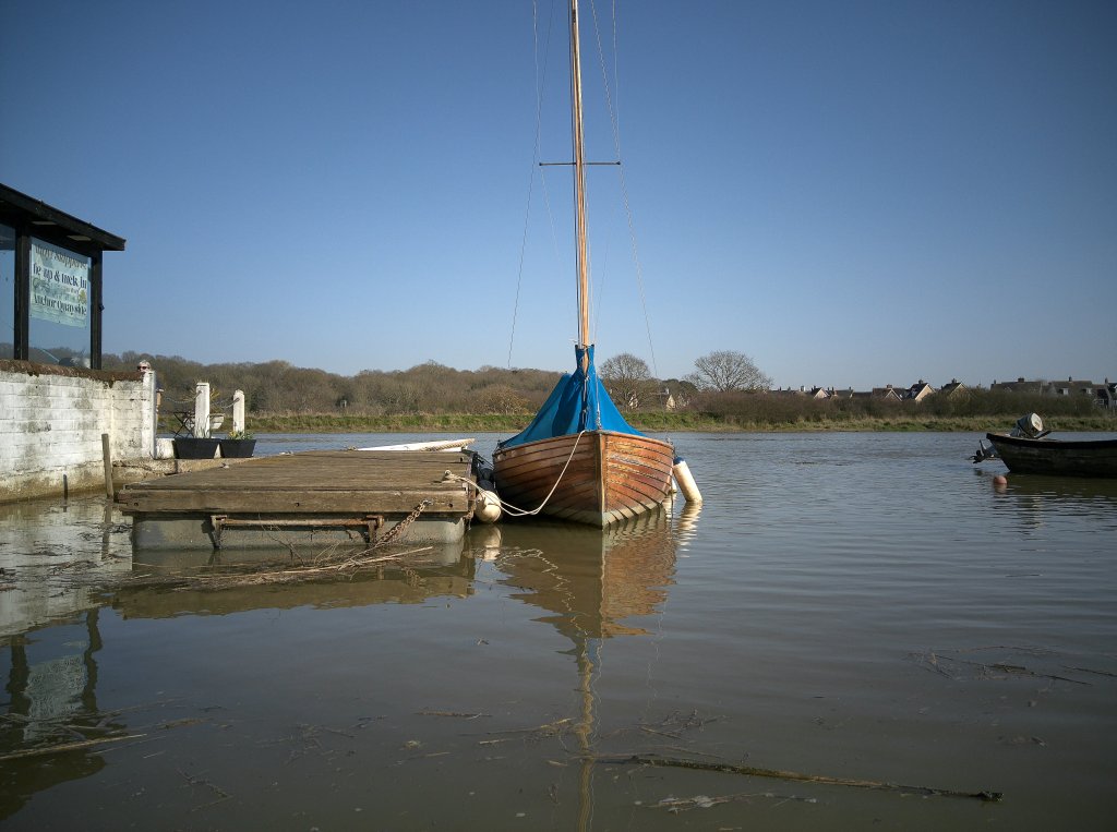 Flashback ONE35 camera sample, a small boat docked