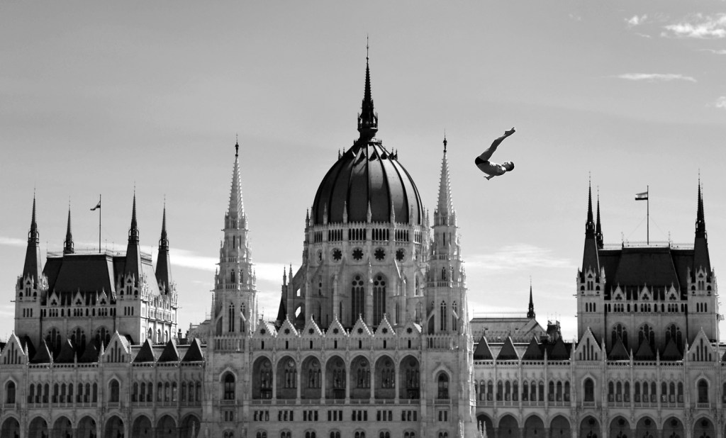 BUDAPEST, HUNGARY - JULY 30: An athlete makes a practice dive prior to the Men's High dive on day seventeen of the Budapest 2017 FINA World Championships on on July 30, 2017 in Budapest, Hungary.  Image Credit: Laurence Griffiths/Getty Images