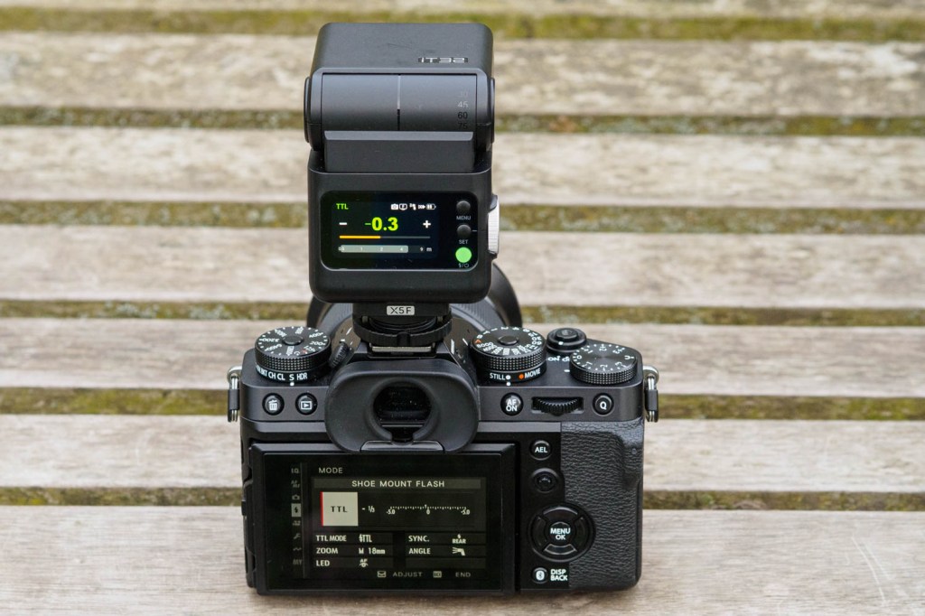 Godox iT32 on Fujifilm X-T5 showing flash menu
