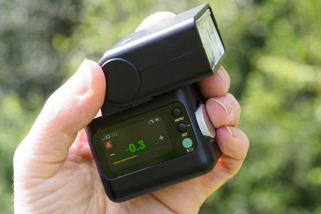 Godox iT32 in-hand with flash head rotated