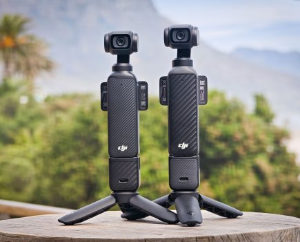 DJI Osmo Pocket 4 product photo, side by side with the DJI Osmo Pocket 3