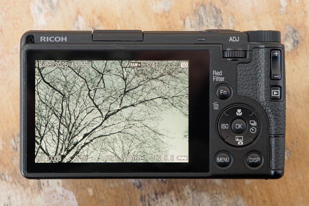Ricoh GR IV Monochrome rear controls.