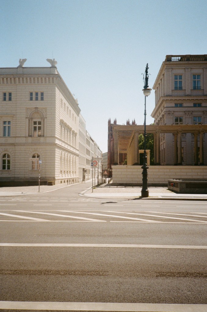 Photograph of an empty street in Berlin, taken on Kodak Gold 200