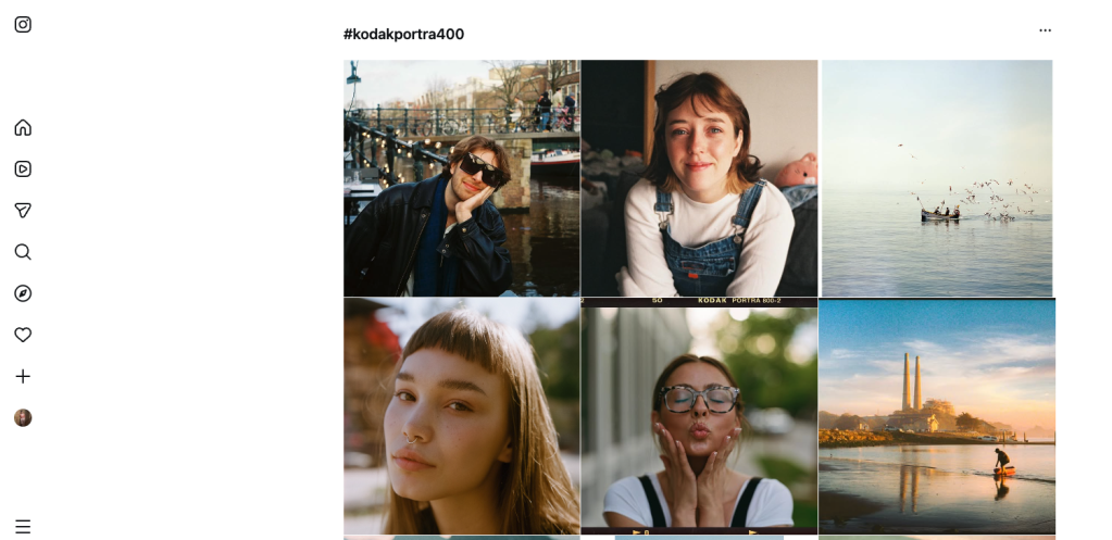 Screenshot of Instagram for web showing results for the #KodakPortra400 hashtag