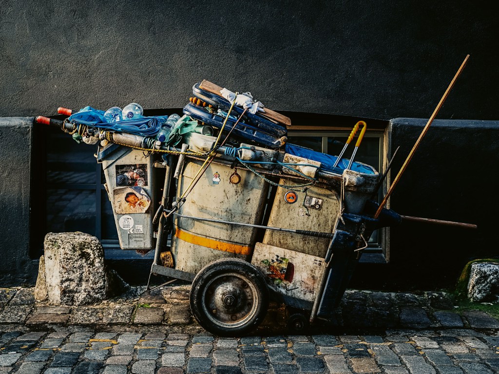 an dirty bin collection trolley