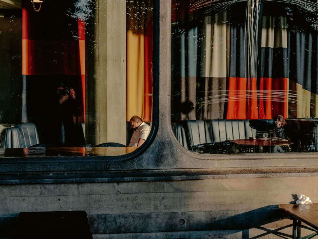 A colour photograph of some windows in a public building