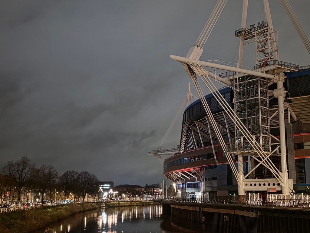 A scene in low light- the Principality Stadium in Cardiff