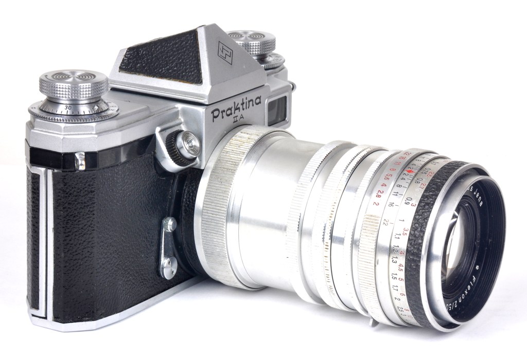 Praktina IIa with eye-level viewfinder and standard lens fitted with extension tubes for close-up photography