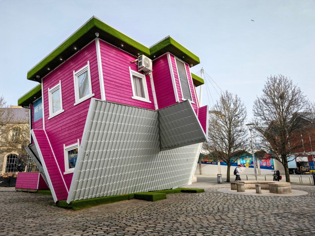A picture of an upside down house in Bristol