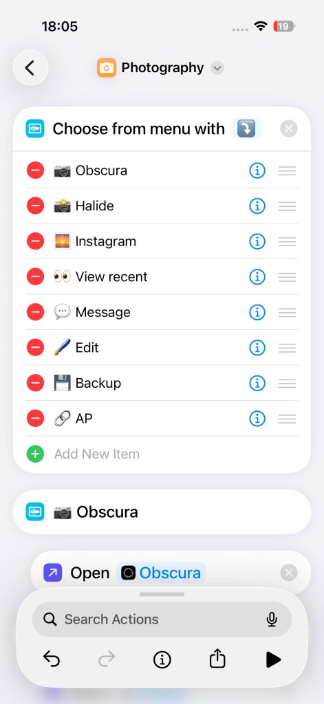 Action button shortcuts finished list