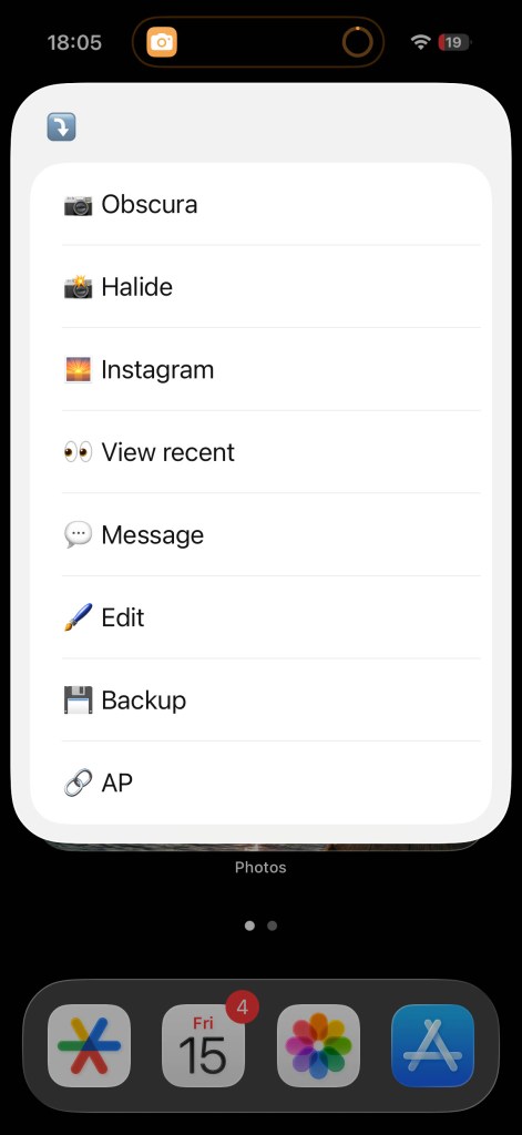 Action button shortcuts completed menu