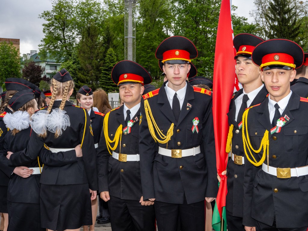BREST, BELARUS - MAY 9, 2026: During the Victory Day , Military personnel march alongside patriots. Image Credit: Peter Dench